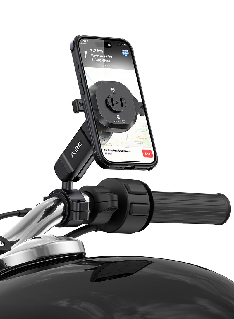 A2C One Lock System Motorcycle Phone Mount with MagSafe Phone Case, 1S Lock & Release Motorcycle Handlebar Phone Holder for iPhone 15 Pro Max Only - Image 2